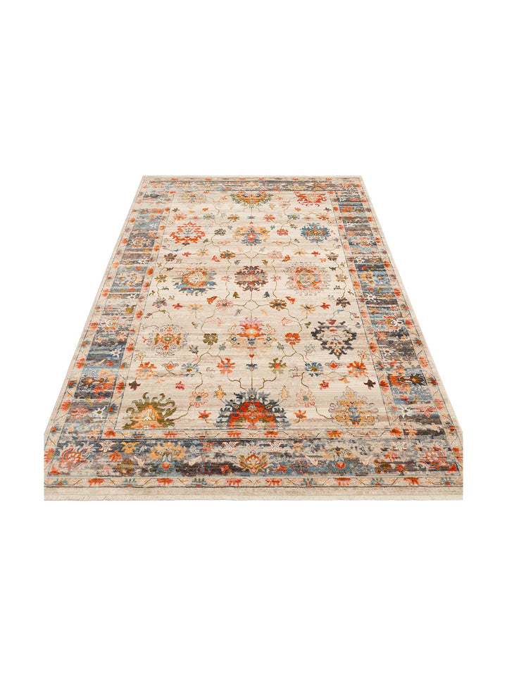 Nil Series Ethnic and Modern Patterned Colorful Fringed Living Room Kitchen Carpet 19 BEIGE MULTY