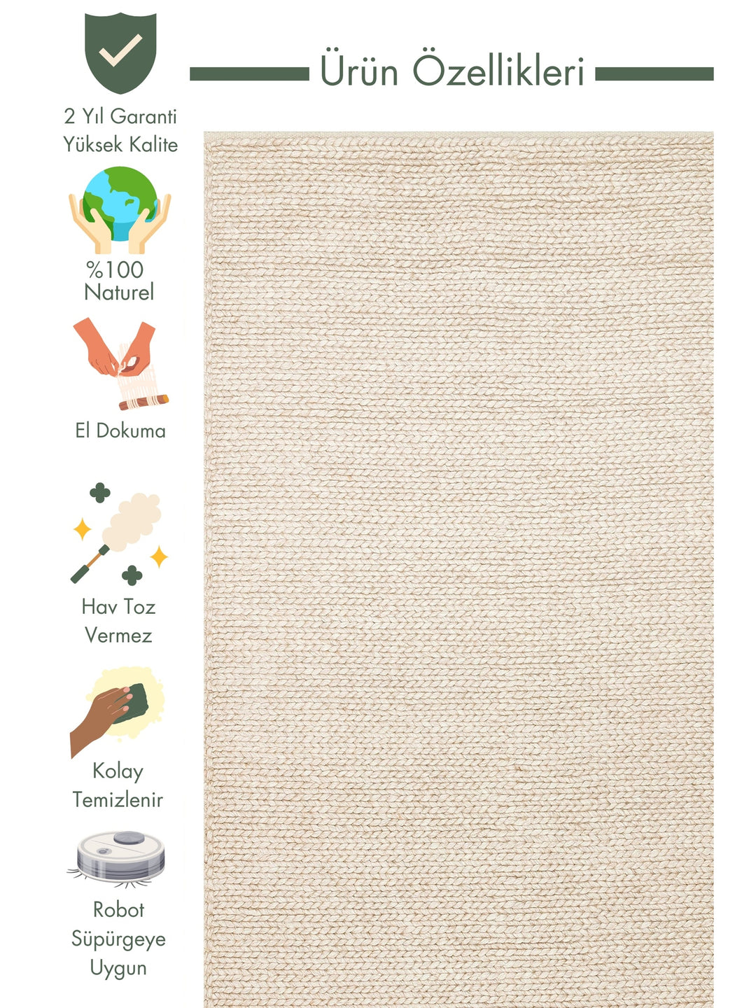 Woolstar 100% Natural Sweater Patterned Living Room Hallway Entrance Hand Woven Knitted Carpet BEIGE