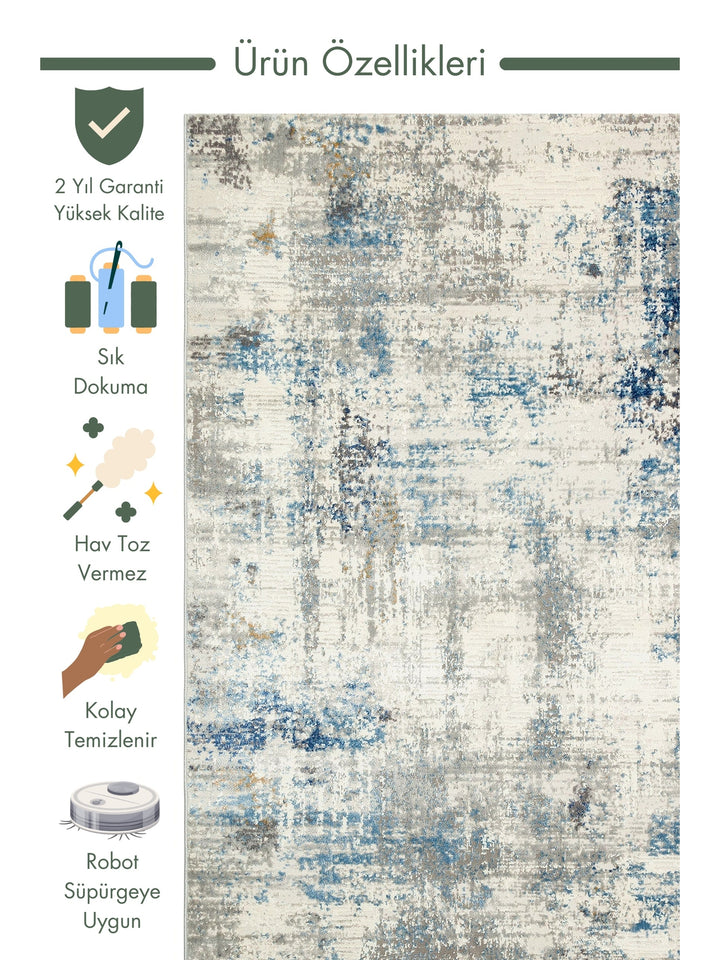 Pacific Series Antique Patterned Living Room Living Room Corridor Entrance Modern Carpet 09 CREAM BLUE