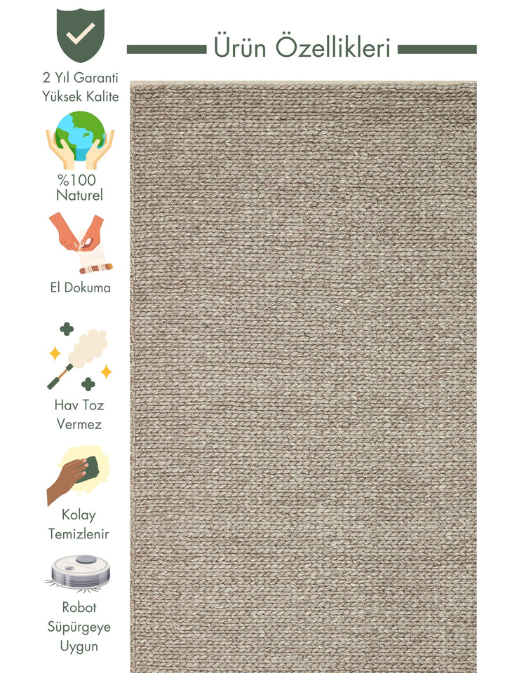 Woolstar 100% Natural Sweater Patterned Living Room Hallway Entrance Hand Woven Knitted Carpet BROWN