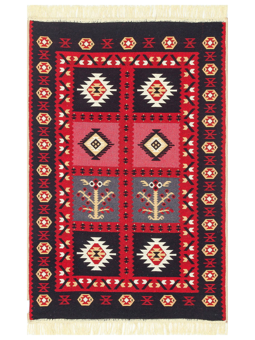 Maya 100% Natural Cotton Washable Double Sided Living Room Kitchen Corridor Modern Rug 28 RED