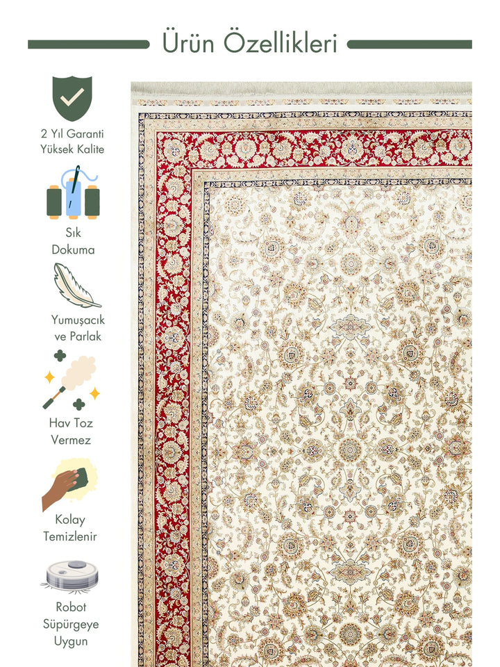 Topkapi Series High Quality Dense Woven Classic Patterned Special Shiny Living Room Carpet 03 CREAM RED