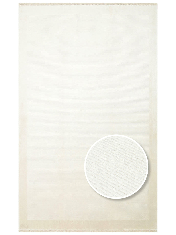 Montenegro Viscose Blend Plain Patterned Tight Weave Living Room Hall Hallway Modern Carpet 02 CREAM