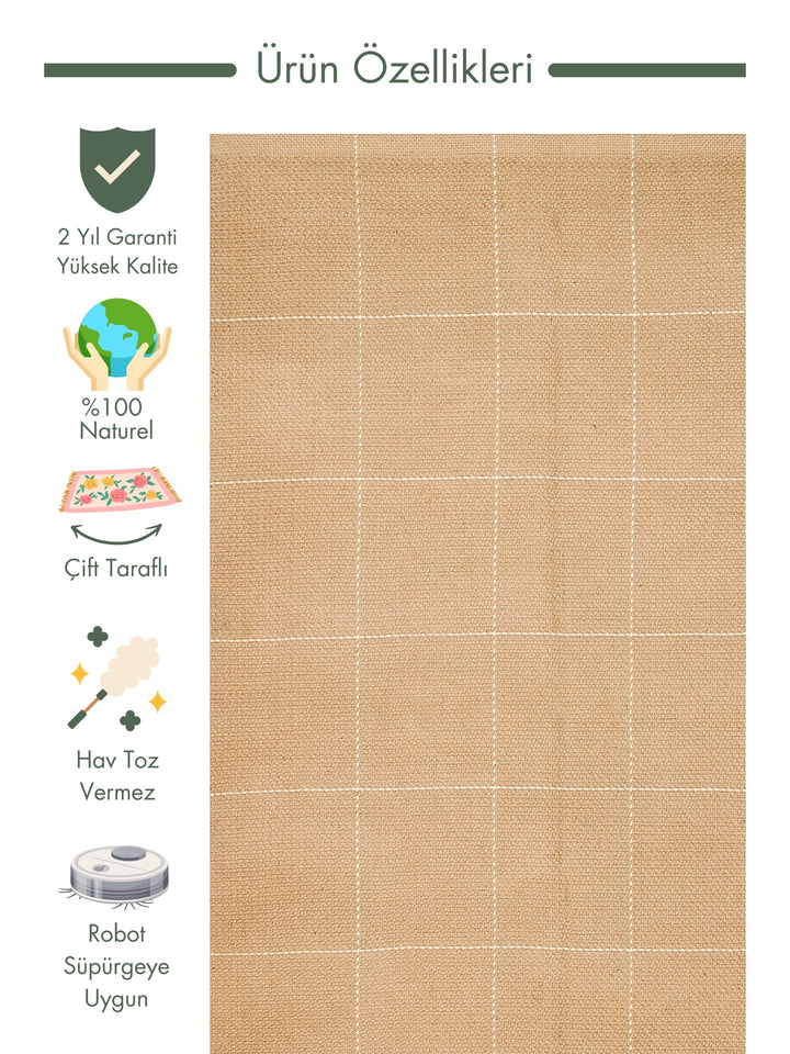 Agra 100% Natural Jute and Cotton Double Sided Living Room Corridor Kitchen Balcony Modern Rug 1WH