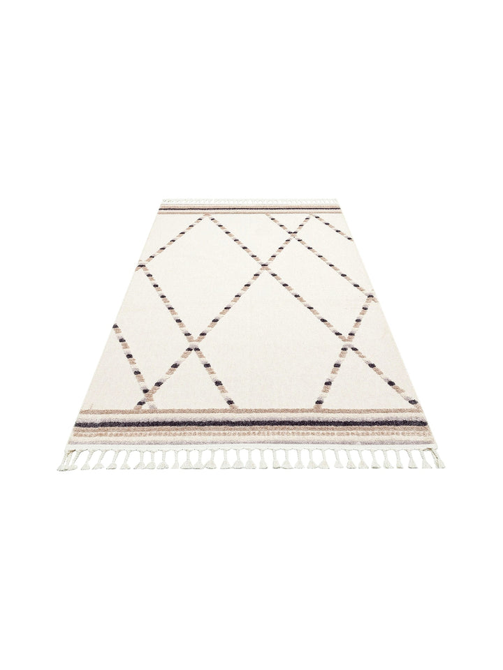 Tabasco Series Ethnic Patterned Living Room Hall Hallway Modern Scandinavian Carpet TAB 04 WHITE BEIGE